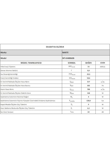 Narte NT-HI40060B Ankastre Ada Davlumbaz