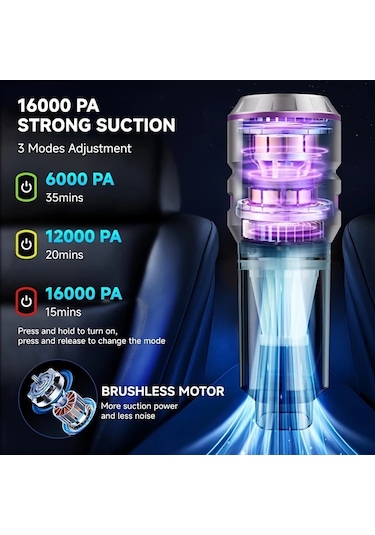 Cordial Mor-16000pa 16000pa Güçlü Emiş 100w Fırçasız Motorlu El Tipi Araba Süpürgesi 4ü 1 Arada Taşınabilir Ev Ofis Kamp İçin