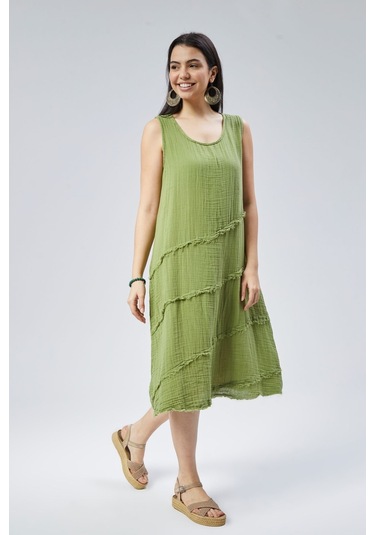 Muslin Elbise Yazın Vazgeçilmesi Fıstık Yeşil