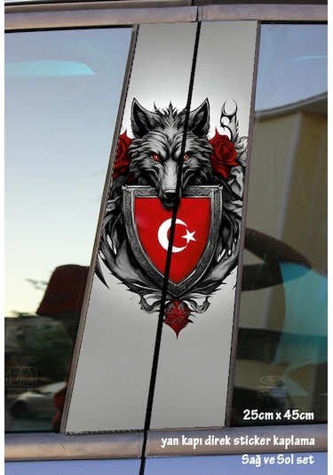 Bozkurt Türk Kurt Sticker Yan Kapı Direk Kaplama 2li Sol Sağ Takım Yapıştırma