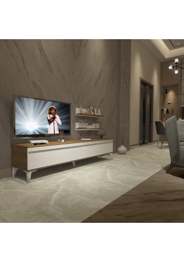 Decoraktiv Eko 4 Mdf Std Silver Tv Ünitesi Tv Sehpası Pera - Beyaz
