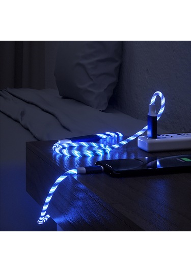 Mufunye Mavi 1.2m Tpe+alüminyum Halkaşar 2.4a Hızlı Şarj Kablosu - /android/type-c Uyumlu, Işıklı, Dayanıklı