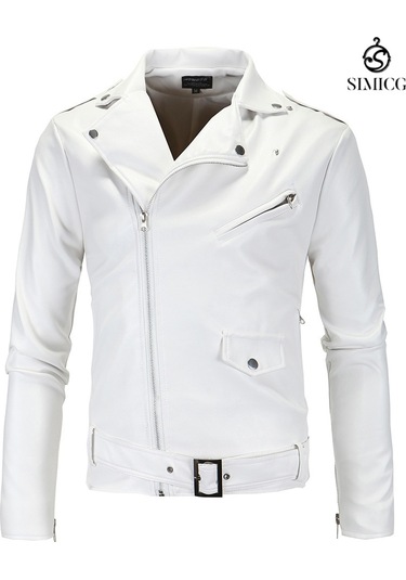 Erkek Deri Ceketler Büyük Beden Motosiklet Deri Montları Beyaz