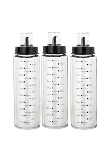 Porsima 401354 3lü Kapaklı Ölçekli Cam Yağlık Sirkelik Yağdanlık