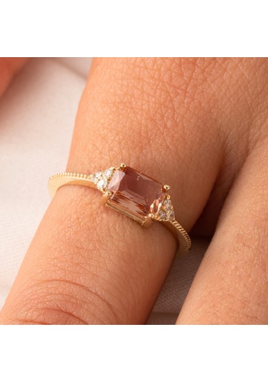 Gümüş Yüzük - Octagon Kesim Zultanit Taşlı Modern Tasarım 925 Ayar Gümüş Yüzük Sarı