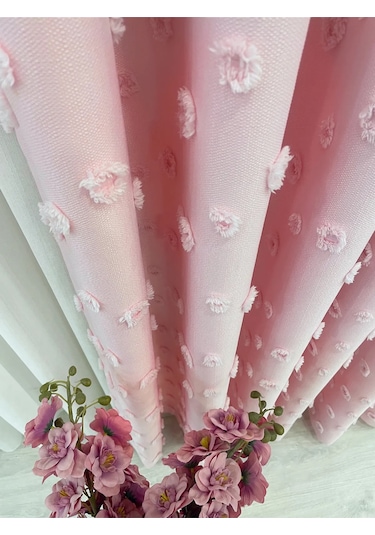 Brillant Carla Puffy Püsküllü Perde İstenilen Tüm Ölçülerde Pembe Pembe