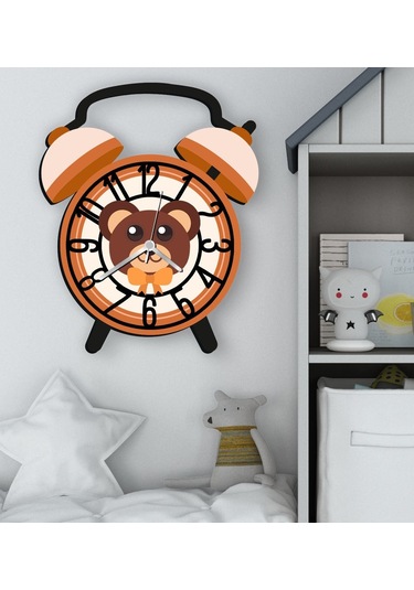 Bk Gift Kişiye Özel Hayvan Figürlü Retro Çalar Saat Tasarımlı Kabartma Figürlü Ahşap Çocuk Duvar Saati-16, Ev Dekoru, Çocuk Odası Aksesuar Bitmeyencom Çok Renkli