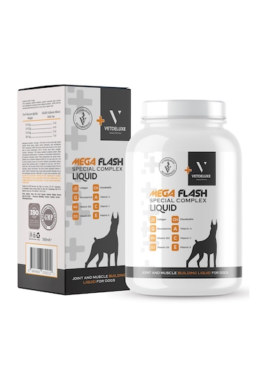 VETDELUXE Köpekler Için Eklem ve Kas Geliştirici Chondroitin, Collagen, Glucosamine, Vitamin Likit Megaflash 500 ml