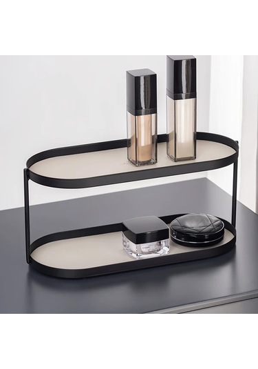 Maxaccess Büyük Boy Kahverengi 2 Katlı Deri Ve Metal Saklama Rafı - Banyo, Yatak Odası Kahverengi