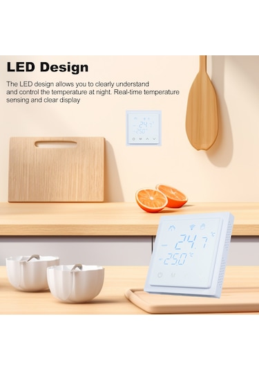 Monyee Wifi Akıllı Panel Isıtıcı Kontrol Cihazı 16a - Led Dokunmatik Ekranlı, Ev Isı Regülatörü, 85-250v, Beyaz Mh-1828aw