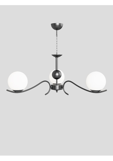 Merla 3'lü Siyah Kasa Beyaz Camlı Avize