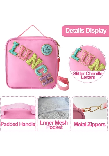 İşlemeli Mektup Yalıtımlı Öğle Yemeği Çantası-siyah