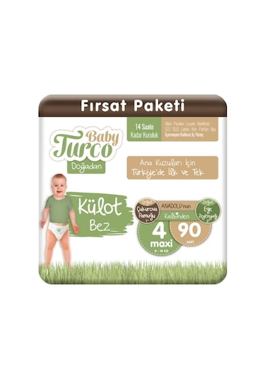 Baby Turco Doğadan Külot Bez 4 Numara Maxi Fırsat Paketi 90 Adet