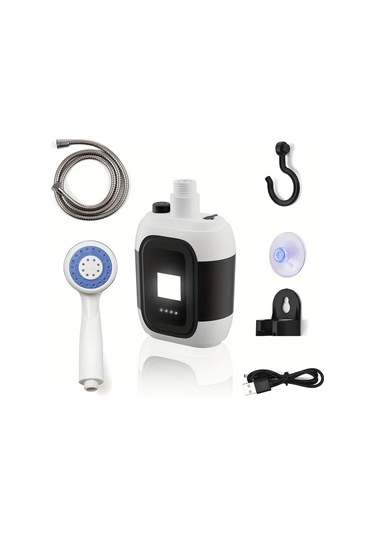 Elmpaly 2000mah Kapasiteli Taşınabilir Kamp Duş Seti 7 Parça Aksesuarlı Filtreli Pompa Bej