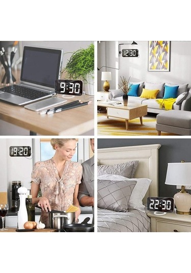 Goldenqian Dijital Çalar Saat, Led Çalar Saat, Otomatik Parlaklık Beyaz Tm6nı3 Beyaz