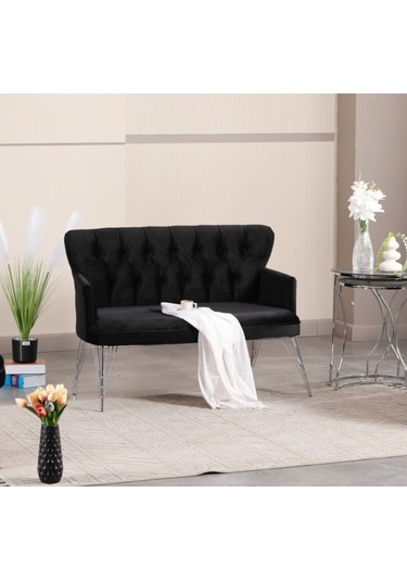 İkili Siyah Kumaş Gümüş Metal Ayak Çay Seti Koltuk Takımı Ofis Koltuk Takımı Siyah