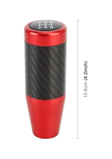 Wondernest Evrensel Araba Karbon Fiber Desenli Dişli Kafası Vites Topuzu Kırmızı Kırmızı
