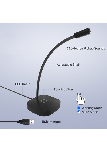 Samdoo Beyaz Usb G22 Kolsuz Mikrofon - Masaüstü Toplantı, Canlı Yayın, Oyun İçin Kondansatör Mikrofon