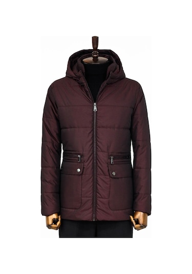 Wessi Slim Fit Kapüşonlu Bordo Erkek Şişme Mont Bordo