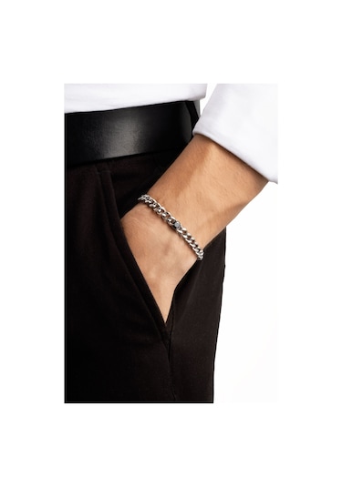 So Chıc... Zirkon Taşlı Çelik Zincir Erkek Bileklik Çelik