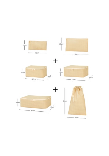 Home Wave 6'lı Bej Pötikare Bavul İçi Düzenleyici Set Bej