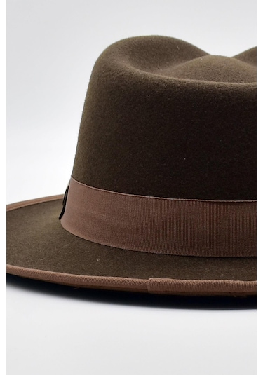 Vintage Erkek Fedora Fötr Şapka Panama İngiliz Trilby Kasket Kahve - Kahverengi Koyu Koyu Kahverengi