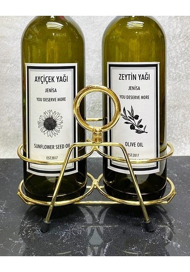 Altın Standlı Yuvarlak Figürlü 750ml Yeşil Amber Şişe Altın Akıtı