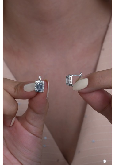 Gümüş Tek Taş Baget Set Kolye Yüzük J Küpe Wss12