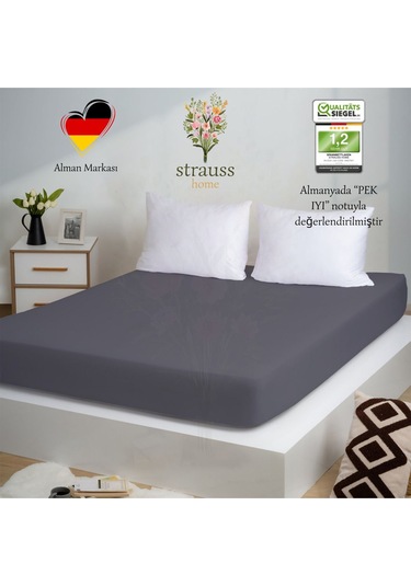 Home Premium Lastikli Çarşaf %100 Pamuk Tek Kişilik / Çift Kişilik Özel Penye Oeko-tex Antrasit / Koyu Gri Antrasit - Koyu Gri