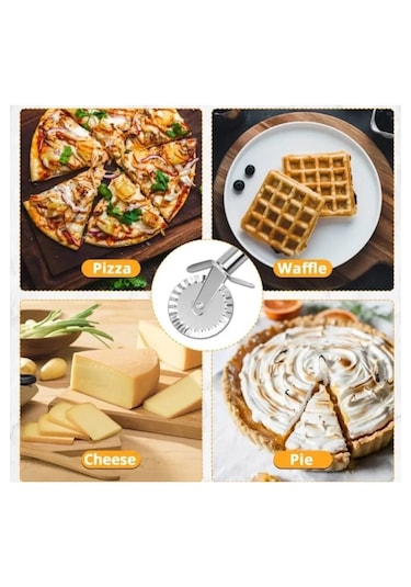 Rotanev Paslanmaz Çelik Tırtıklı Pizza Mantı Hamur Kesici Kesme Bıçağı Hamur Şekillendirme Ruleti Metal