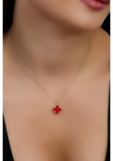 14k Altın Kaplamalı 925 Ayar Gümüş Granada Saray Yoncası Kolye - Kırmızı 231829001 Altın