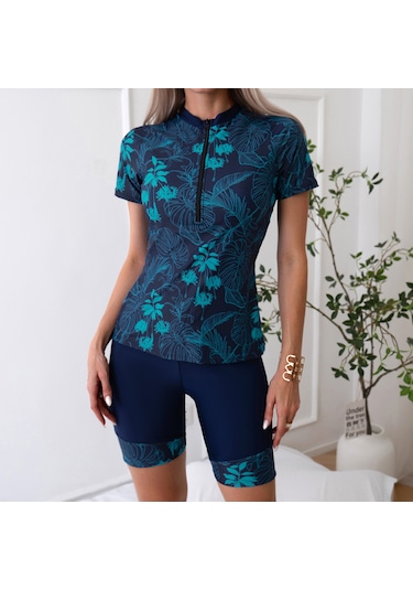 Springsun Bayanlar İçin Yüksek Kaliteli Polyester 2 Parça Yüzme Takımı - Baskılı Desenli, Rehberli, Sürf Ve Su Sporları İçin Siyah, M