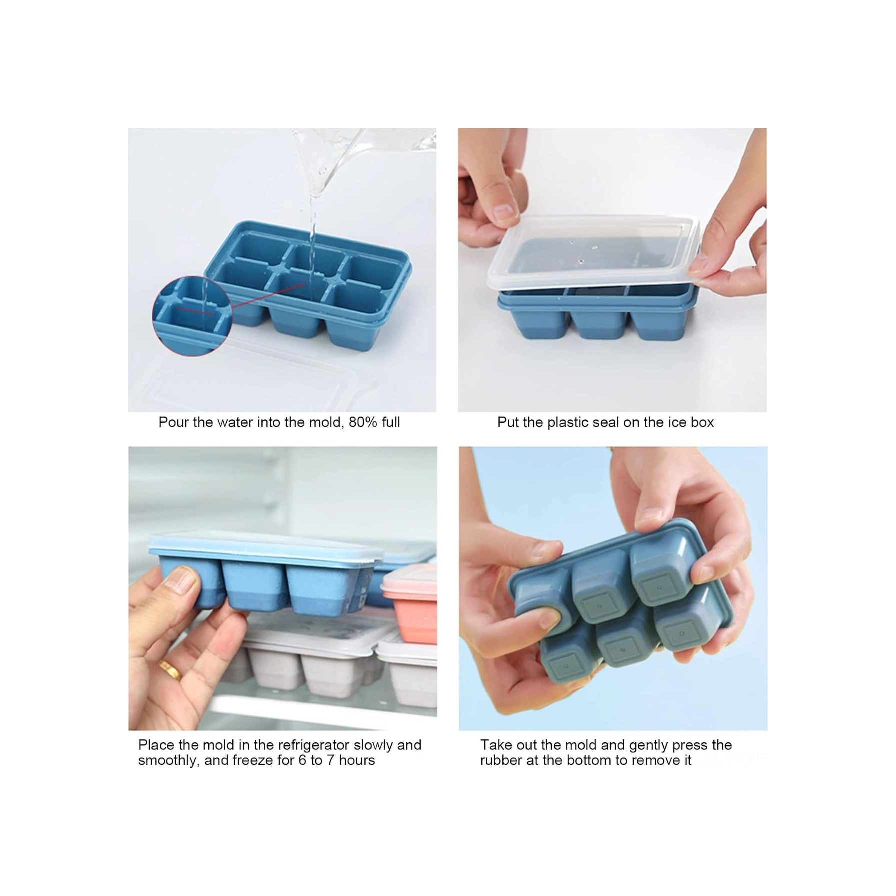 Youtek Gri Silikon Buzluk 6 Bölmeli Kapağıyla, Leakproof, Sağlıklı Malzeme, Kolay Çıkarma, Ev/bar/mutfak Kullanıma Uygun Çok Renkli