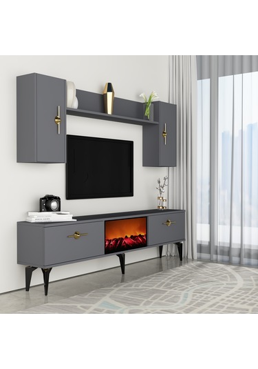 Zennit Şömineli Tv Ünitesi Takımı Antrasit-antrasit