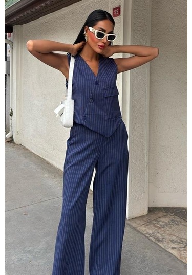 Yeleği Çapraz Detay Düğmeli Cepli Yelekli Takım 10150 Laci Vert