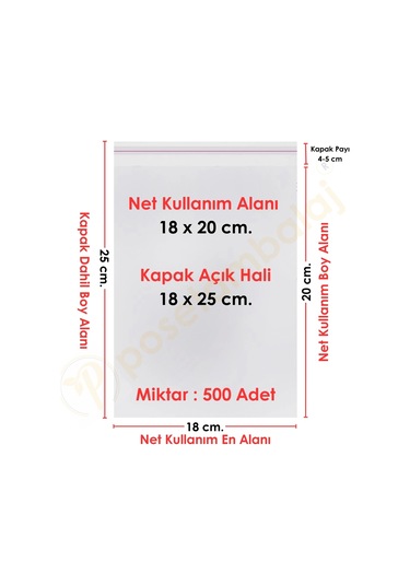 18x20+5 Cm. 18x25 500 Adet Şeffaf Bantlı Yapışkanlı Opp Poşet
