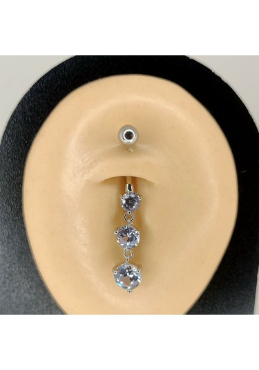 Aya Tasarım Gümüş Renk Üç Taşlı Göbek Piercing