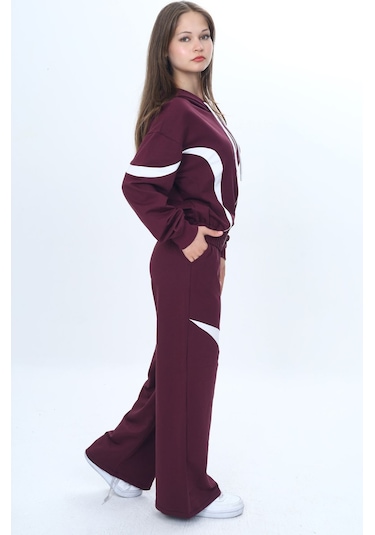 Kız Çocuk %100 Pamuk Garnili Kapüşonlu Fermuarlı Oversize Alt&üst Trend Eşofman Takımı-315-eşt-0003 MÜRDÜM