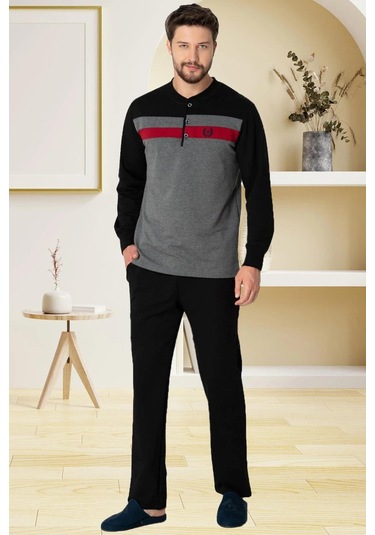 Mecit 2763 Gri %100 Pamuk Büyük Beden Erkek Pijama Takımı Gri