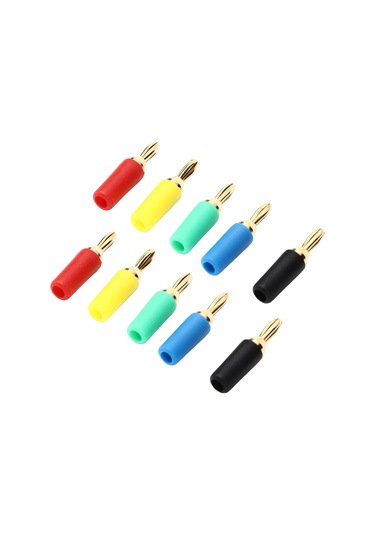 Lemestar 2.5mm Altın Kaplı Bakır Muz Plugları 10 Adet - Dört Yapraklı, Solda Tutan, 30-60vdc, 10a, Sarı-kırmızı-mavi-yeşil-siyah Renkli 2 Set