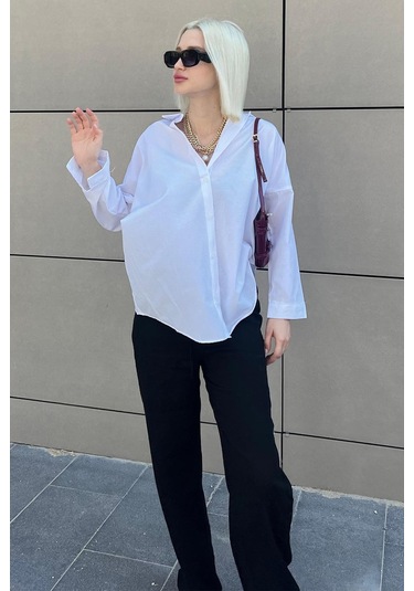 Madmext Mad Girls Beyaz Oversize Gömlek Mg1369-beyaz Beyaz