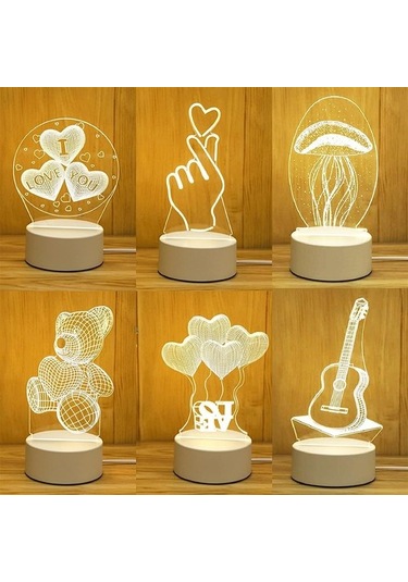 Szypzstore 1 Adet Romantik Aşk 3d Akrilik Ev Için Led Lamba Çocuk Gece Lambası Masa Lambası Doğum Günü Partisi Dekoru Sevgililer Günü Başucu Lambası Dd1n5f Siyah
