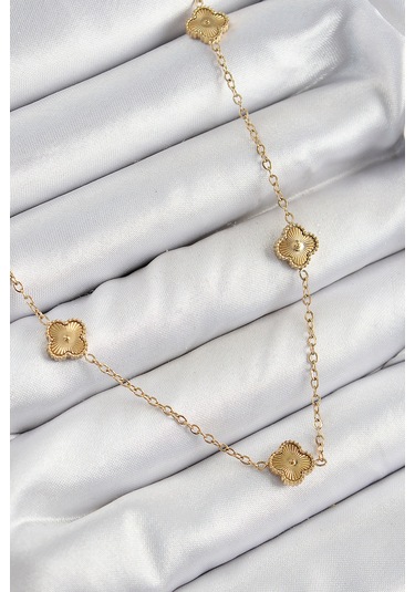 316l Çelik Yonca Model Gold Renk Kadın Kolye - Tj-bko10378 Gümüş