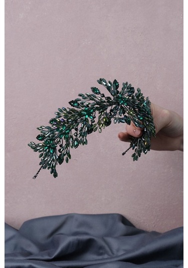 FdayAksesuar Yeşil Arden Kristal Boncuklu Saç Bandı Ve Gelin Kına Tacı FRDY31687