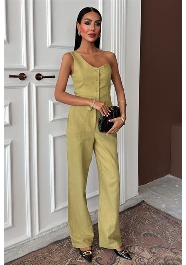 Tek Omuz Büstiyer Plazzo Pantolon Viscon Takım 10159 Çağla