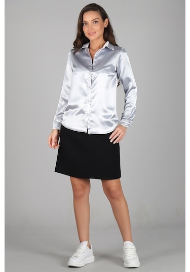 Sweetness Kadın Gri Saten Gömlek Gri