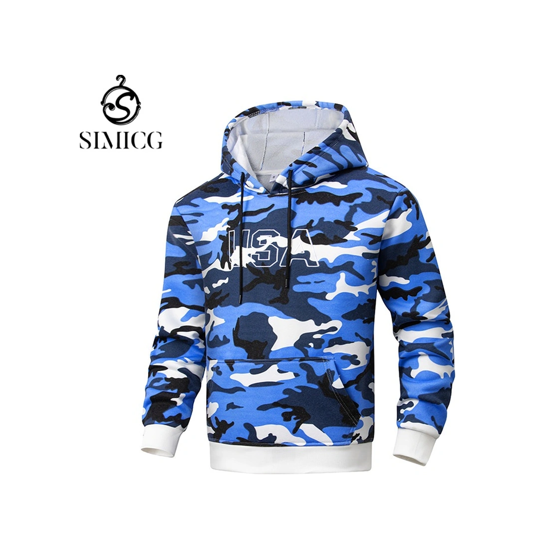 Kamuflaj İşlemeli Kapüşonlu Sweatshirt Erkek Kapüşonlu Erkek Sonbahar Ve Kış Sweatshirt Ceketi Mavi