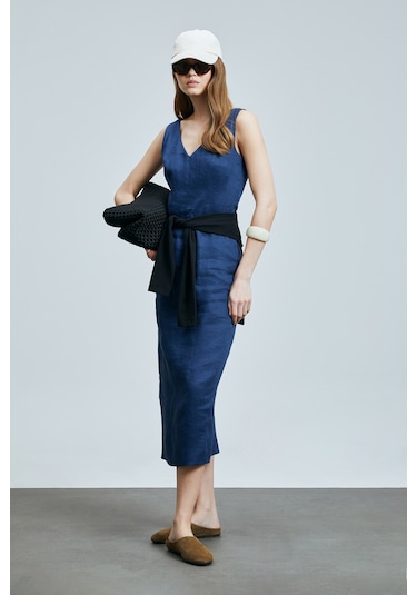 Lufian Honey Kadın Kolsuz Keten Elbise Lacivert Lacivert 121290016100200 Lacivert