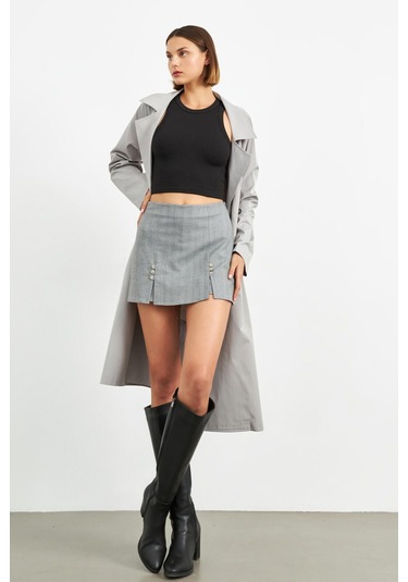 Stella Pulvis Gri Düğme Detaylı Mini Şort Etek Gri
