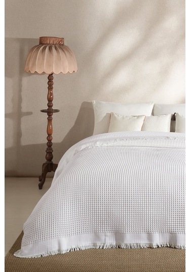 Elart Ruffle Pike Çift Kişilik 220x240 Cm Beyaz Beyaz